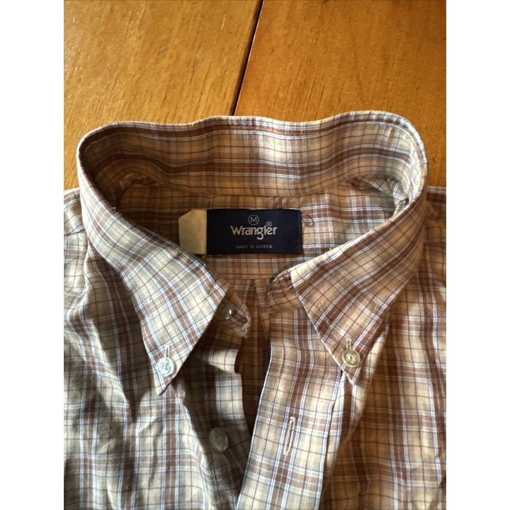 Wrangler Vintage Button Up Shirt Men's Medium Long Sleeve Tan/Brown Plaid